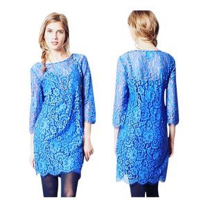 Anthropologie Urban Chic Lace Shift Dress Sz S Blue HD Paris Sophisticated Dress